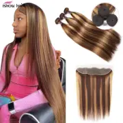 Ishow Highlight Human Hair Bundles with Frontal Ombre Hair Locks with Closures B