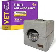PURRZ Foldable Cat Cube Bed Cave with Leather Handle | Anti-Stain & Machine Washable | Enclosed Cat House, Cat Bed for Indoor Cats, Kitten Cave, Cozy Hideaway (Grey)