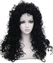 Aimole Synthetic Heat Resistant Black Hair Long Curly Wigs Cosplay Women Wig(1-Black)