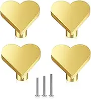 ShipeeKin 4X Solid Brass Cabinet Knob, Brushed Gold Drawer Knob Love-Shape for Kitchen Cupboard Furniture Chest Door Dresser Bathroom