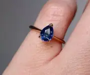 2.10 Ct Pear Cut Natural Blue Sapphire Proposal Ring 14K solid Yellow gold