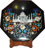 12" Black Marble Coffee Center Table Top Tajmahal Inlay Multi Floral Decor H5669