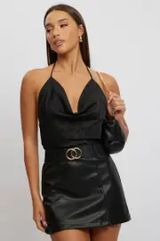 Black Cami Top Sleeveless Cowl Neck Satin Jacquard - Size 16XL, Women's Cami
