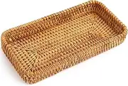 Sanfiyya Rattan Tray, Rectangle Woven Trays, Storage Small Wicker Basket for Home, Office, Dining Room