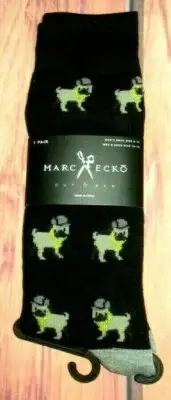 MENS MARC ECKO PUG DOGS BLACK CREW SOCKS (SHOE SIZE 6-12)
