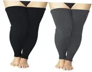 Women's Plus Size Leg Warmers Knit Over Knee High Footless C01-black/Dark Grey