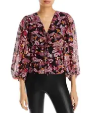 Aqua Womens Chiffon Black Floral Paisley Shirt Blouse Top Medium B4HP