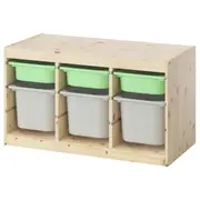 TROFAST storage combination with boxes, light white stained pine light green/grey, 93x44x53 cm