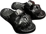 [KKAA] Skull Design Single Band Slides EVA Non-Slip Thick Bottom Couple Beach Sandals Lightweight Summer Sandals for Women Men