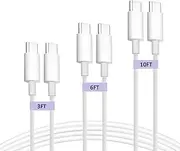 3Pack USB C to USB C Cable (1M+2M+3M) 60W 3A PD Charger Fast Charging Cable White for Apple MacBook Pro, iPad Pro, iPhone 15, iPhone 16, Samsung Galaxy, Google Pixel, Xiaomi