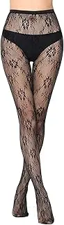 [Generic] A Christmas Stocking Women Black Stockings With Belt Set High Tights Lingerie Sexy Pantyhose Floral Print Long Mesh Lace Stocking C Holiday Stockings (AK #3, One Size)