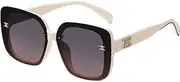 [HMKING] Retro Pc Square Frame Polarized Sunglasses for Mens Womens Retro Mirrored Lens Sun glasses for Driving Fishing, Off-white