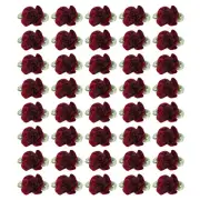 40Pcs 1" Ribbon Flowers Bows Mini Satin Roses Flowers Purple/Burgundy