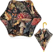 [ODAWA] Uv Blocker Umbrella Vintage Mushrooms Lants Kids Umbrellas, Windproof Compact Stick Umbrella for Rain