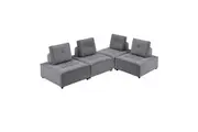 Foret 4pc Armless Seat Modular Extension Lounge Couch Ottoman Sofa Light Grey