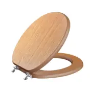 Wood round Closed Front Toilet Seat with Cover & Chrome Hinge Dark Brown Oak New