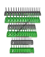 Hansen 6pc Socket Organizer Tray Rack Holder Metric SAE 1/4 3/8 1/2" Green Gray