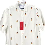 Denim Flower Ricky Singh Pineapple Santa hat Short Sleeve Gift Shirt Mens L