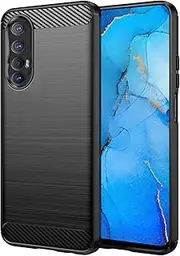 HEYUS Case for Oppo Find X2 Neo/Reno 3 Pro 5G, Shock-Absorption Brushed Flexible Soft Carbon Fiber Protective Cover for Oppo Find X2 Neo/Reno 3 Pro 5G - Black