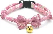 PetSoKoo Bowtie Chirimen Cat Collar with Bell. Japan Flower Bow Tie Style. Safety Breakaway & Light Weight, Soft, Comfortable, Durable (Small (6.7-10.5 Inches,17-26cm), Sakura Pink)