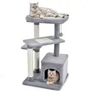 Costway 5-Layer Cat Tree Sisal Scratching Post Wood Scratcher Cat Tower Kitty Condo House w/Jingling Fur Ball Grey