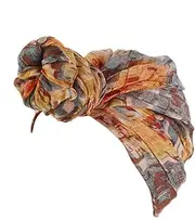 [WRITWAA] Tie-dye Turban Cap Beanie Headwear for Curly Hair Headband Wrap Pre-tied Knot (grey)