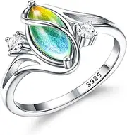 Kakonia 925 Sterling Silver Mood Rings for Women Cubic Zirconia Accents Ring 18K Gold Plated Oval Solitaire Statement Silver Rings Jewelry Color Change Mood Ring