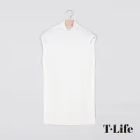 在飛比找Yahoo奇摩購物中心優惠-T.Life 典雅素色拼接無袖長版高領線衫(4色)