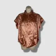 $398 Secret Mission Women's Pink Silk Peggy Button Front Blouse Top Size Small