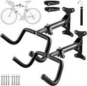 2 Pcs Scalable Bicycle Wall Mount Hanger Garage Bike Holder Horizontal Wall Mount Bicycle Double Hanger Adjustable Indoor Bicycle Wall Mount Storage Rack for MTB Mountain Road Bicycle Hybrid Bike