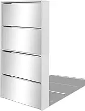 vidaXL Shoe Cabinet with Mirror - White 4-Layer Wall-Mounted Shoe Rack - Engineered Wood Construction - Stylish Shoe Organiser with Space for 12-16 Pairs of Shoes - Dimensions: 63x17x134cm