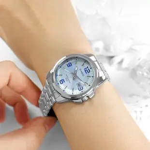 CASIO 卡西歐 / 簡約時尚 數字刻度 日期 不鏽鋼手錶 情侶對錶 藍色 / 43mm+31mm