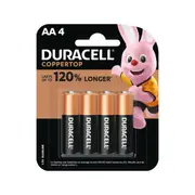 4 Pack Duracell Coppertop AA 1.5V Alkaline Batteries