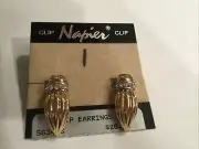 Vintage Napier clip on earrings goldtone Pave Rhinestone - new old stock