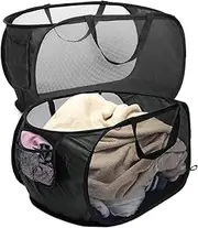 IREES Durable Collapsible Laundry Baskets, 2PCS Mesh Pop Up Laundry Hamper,Lightweight Mesh Basket with Reinforced Carry Handles for Laundry, Dormitories, Families, Travel, and Camping (Black)