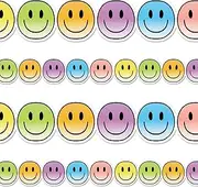 JarThenaAMCS 66 Ft Smile Bulletin Board Border Happy Face Border Trim Self Adhesive Colorful Gradient Smile Bulletin Board Stickers Roll for School Classroom Office Party Decor