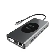 USB Hub 15 in 1 Docking Station Wireless Charging Type-c Multifunctional Docking Station Converter 7USB HDMI 4K Adapter - Aluminum