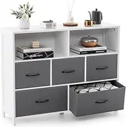 [Giantex] Fabric Dresser for Bedroom, Wide Chest of Drawers w/ 5 Drawers, Home Metal Frame Storage Organizer Unit w/Fabric Bins & Spacious Top, TV Cabinet Stand w/Storage for Living Room Nursery Room