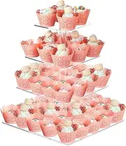 Cake Stand with 4 Levels, Large Square Acrylic Cupcake Stand, 30.5 cm / 12 Inches, Transparent Cake Supports, Dessert Pastry Tower, Muffin Stand for Wedding, Birthday, Theme Party