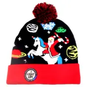 Light Up Santa & Unicorn Youth Pom Knitted Hat Christmas Xmas (SEE VIDEO)