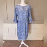 Adrianna Papell 14 Blue Periwinkle Ribbon Embroidery Sheath Dress Light Peri