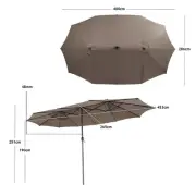 Dual-Sided 480cm Patio Umbrella with Solar LED Lights and Hand Crank - Coffee