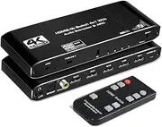 4K@60Hz 4x1 HDMI Switch Audio Extractor with Optical Toslink SPDIF/Coaxial/3.5mm Audio Out, 4 Ports HDMI 2.0b Switcher with Remote Control Support ARC, HDCP 2.2, 3D, for Xbox, Fire Stick, PS5