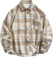 [ZPGVWXKO] Checkered Shirt, Boyfriend Shirt, Short Plush Food, Long Sleeves, for Outdoor Work, Appointments