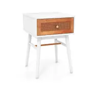 Costway Bedroom Nightstand Wood Bedside Table Accent End Table w/Storage Drawer White & Brown