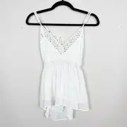 New O'Neill XSmall XS White Fairy Gauxe Tank Top Tie Back Boho Open Back Lace