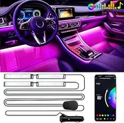 YiLaie LED Interior Lighting Car, Car Accessories LED Strip Interior Lighting, Control Music Synchronization with App, Colour Changing RGB LED Light, Gifts for Men Women, Cigarette Lighter 12 V