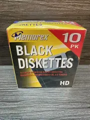 Memorex 3.5" HD Computer Floppy Disks Sealed 10 Pack. Black Diskettes