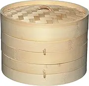 KitchenCraft World of Flavours 20cm Bamboo Steamer Basket, 2 Tier, Ideal for Best for Dim Sum, Vegetables, Bao Buns, Meat and Fish, Beige