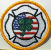 FIREFIGHTER CREST W/ USA FLAG & CLOVER Patch W/ Hook & Loop Fastener
